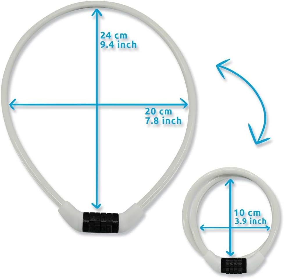 Crazy Safety White Children's Bike Lock | Weatherproof Combination Lock for Bicycles | Easy handling | Cable Lock Code Combination| Children's Bicycle Lock Girls and Boys | Bicycle Accessories