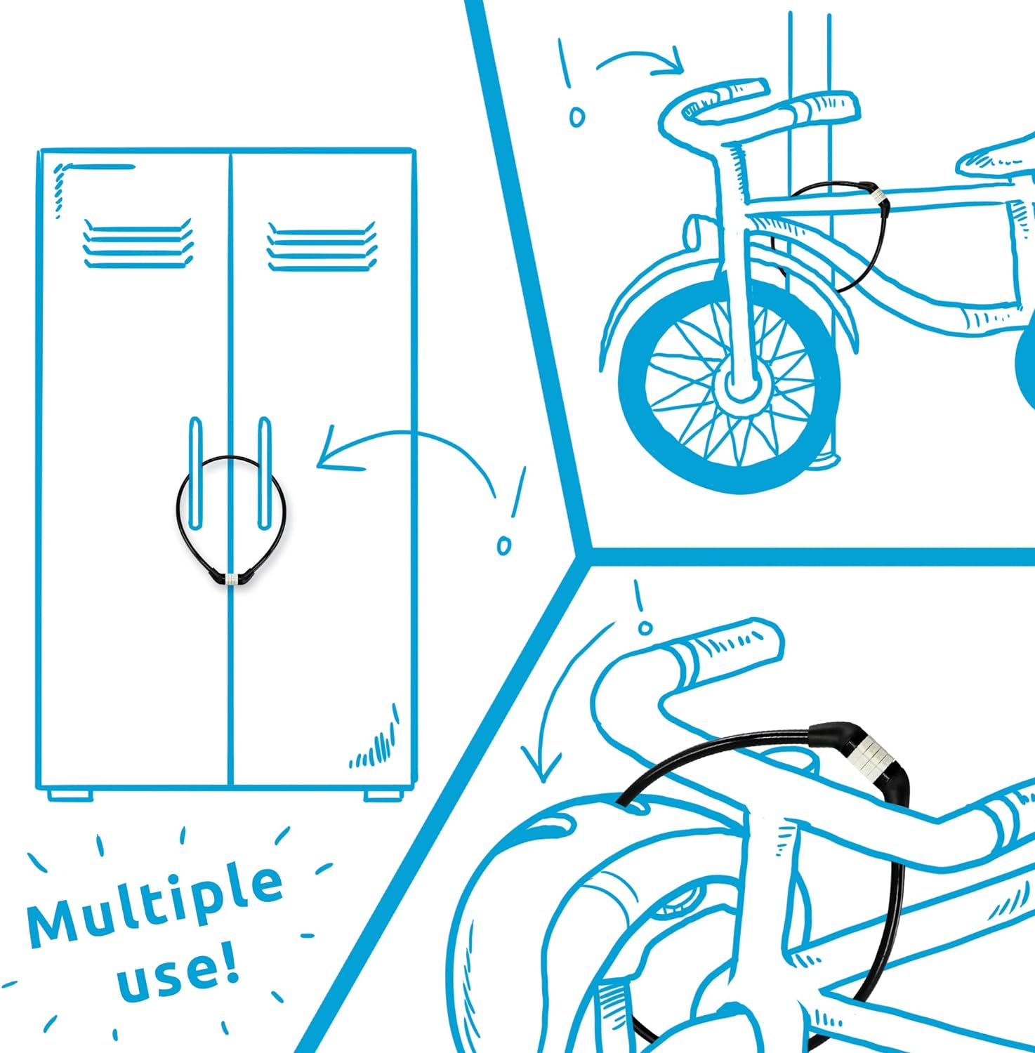 Crazy Safety White Children's Bike Lock | Weatherproof Combination Lock for Bicycles | Easy handling | Cable Lock Code Combination| Children's Bicycle Lock Girls and Boys | Bicycle Accessories