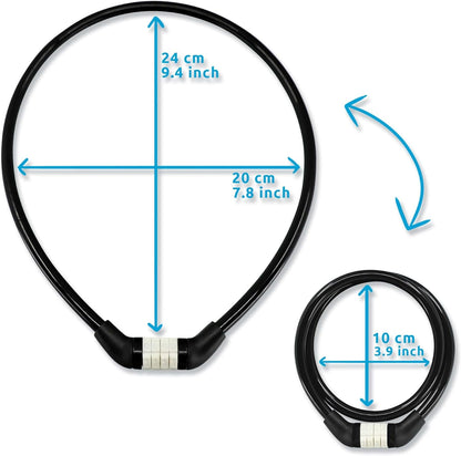 Crazy Safety Black Children's Bike Lock | Weatherproof Combination Lock for Bicycles | Easy handling | Cable Lock Code Combination| Children's Bicycle Lock Girls and Boys | Bicycle Accessories