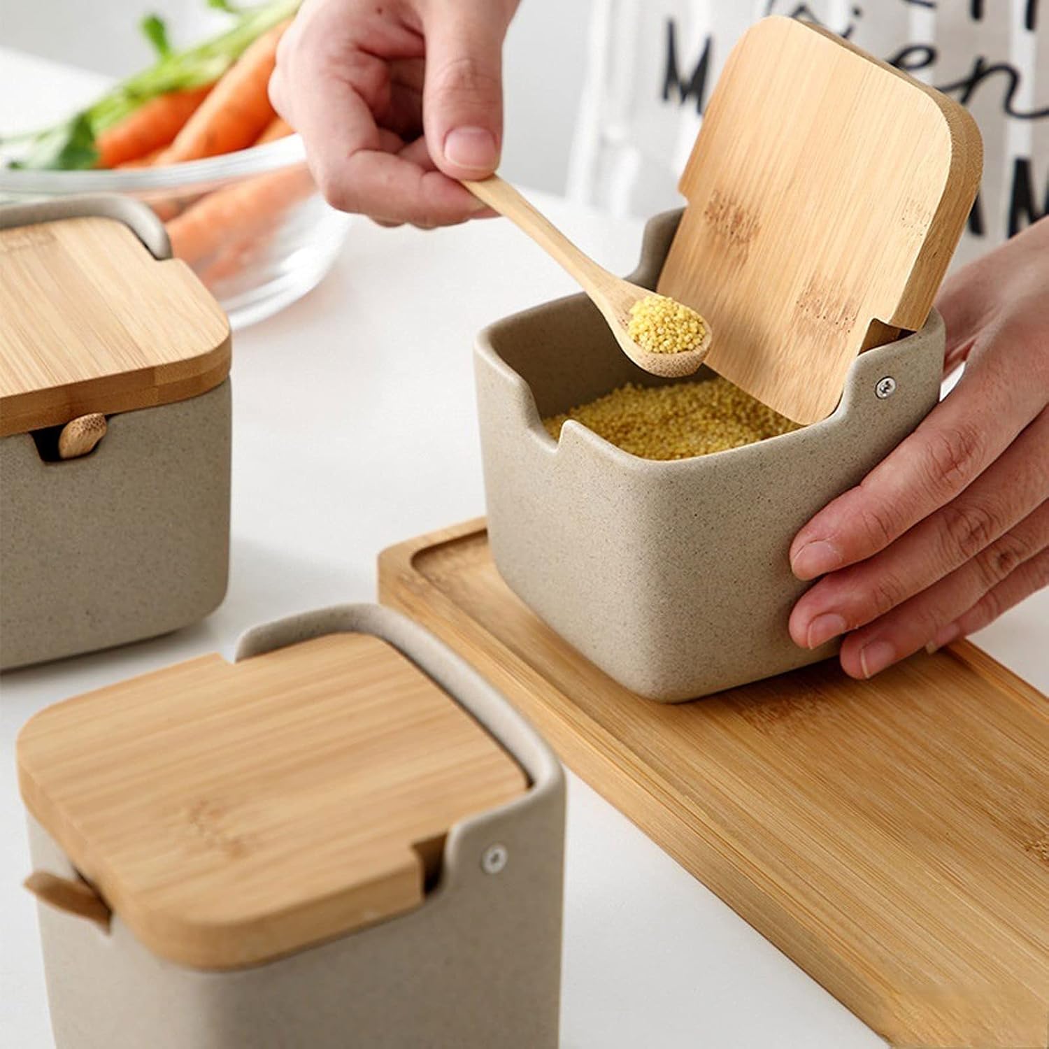 Houjiiloll TLP portaspezie, barattolo per condimenti in ceramica a conchiglia da cucina sale zucchero monosodico glutammato condimento scatola barattolo forniture da cucina (colore: A, dimensioni: 2 2pcs A