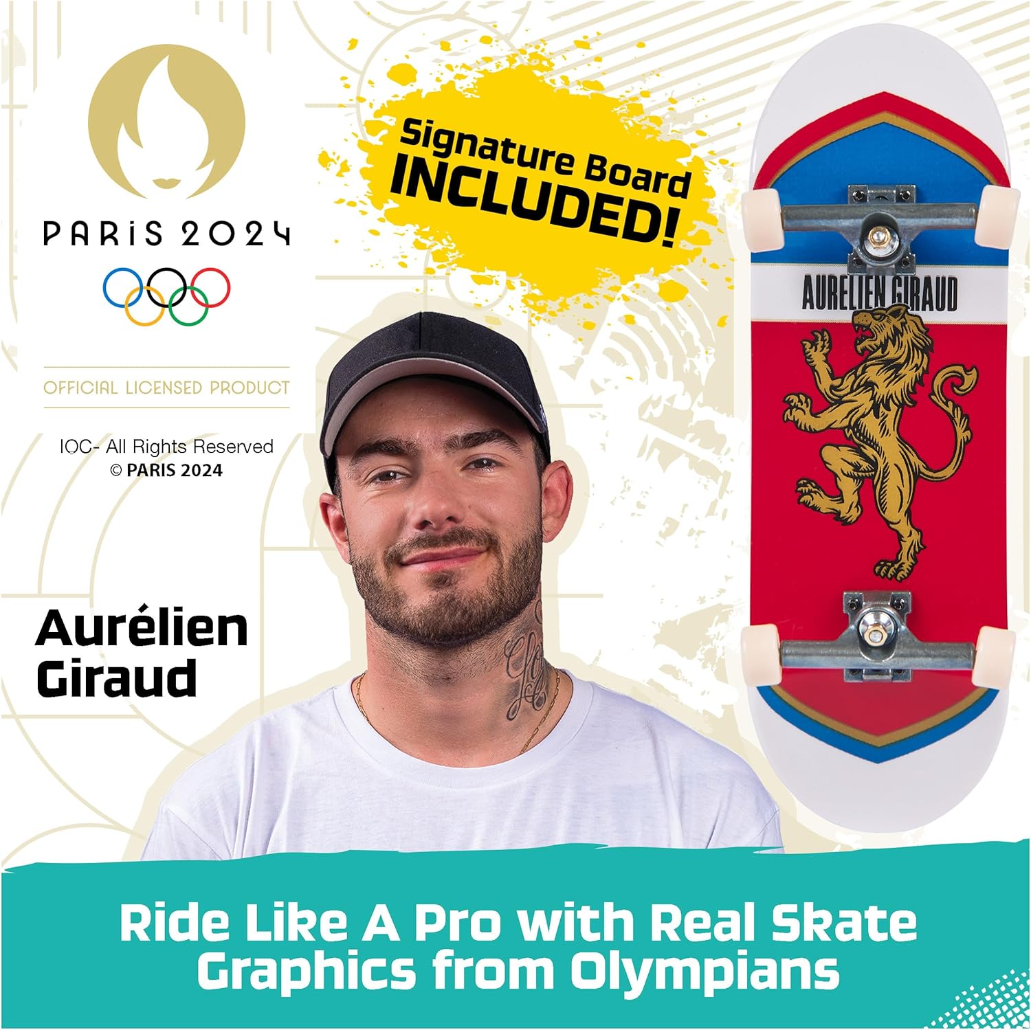 Tech Deck, Aurélien Giraud’s Olympic Games Paris 2024 Ramp Customisable X-Connect Park Creator Playset & Exclusive Fingerboard, Kids’ Toy for Ages 6+