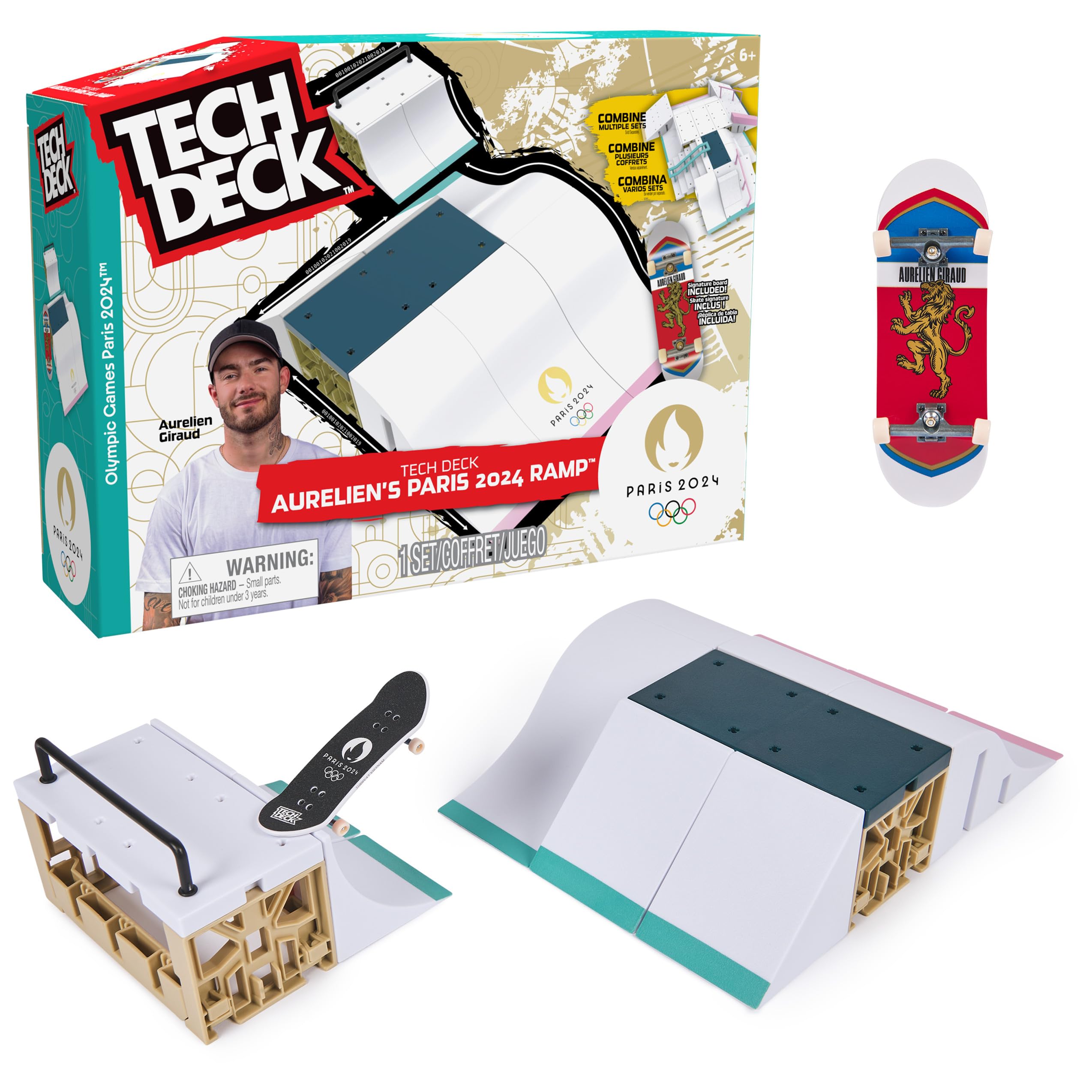 Tech Deck, Aurélien Giraud’s Olympic Games Paris 2024 Ramp Customisable X-Connect Park Creator Playset & Exclusive Fingerboard, Kids’ Toy for Ages 6+