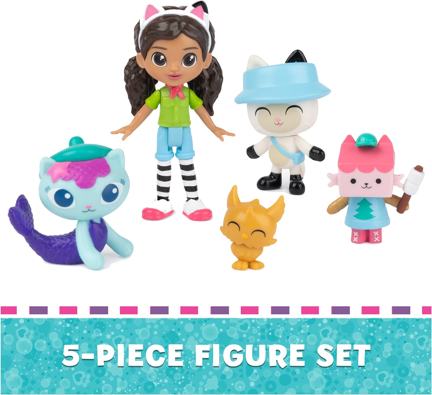 Gabby's Dollhouse 6067225 DreamWorks, kampvuur-cadeauset met Gabby, panda, panda, babybox- en zeekatjesspeelgoedfiguren, speelgoed om te verzamelen, voor meisjes en jongens