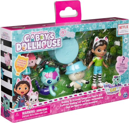 Gabby's Dollhouse 6067225 DreamWorks, kampvuur-cadeauset met Gabby, panda, panda, babybox- en zeekatjesspeelgoedfiguren, speelgoed om te verzamelen, voor meisjes en jongens