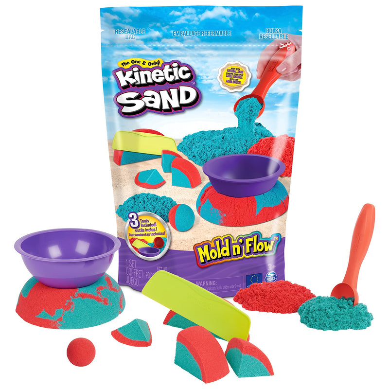 Kinetic Sand, Mould N' Flow 24 Oz Sand in 2 Colours Red and Green 3 Tools for Modeling and Creating, Toy for Kids and Girls, 3+ Years Old