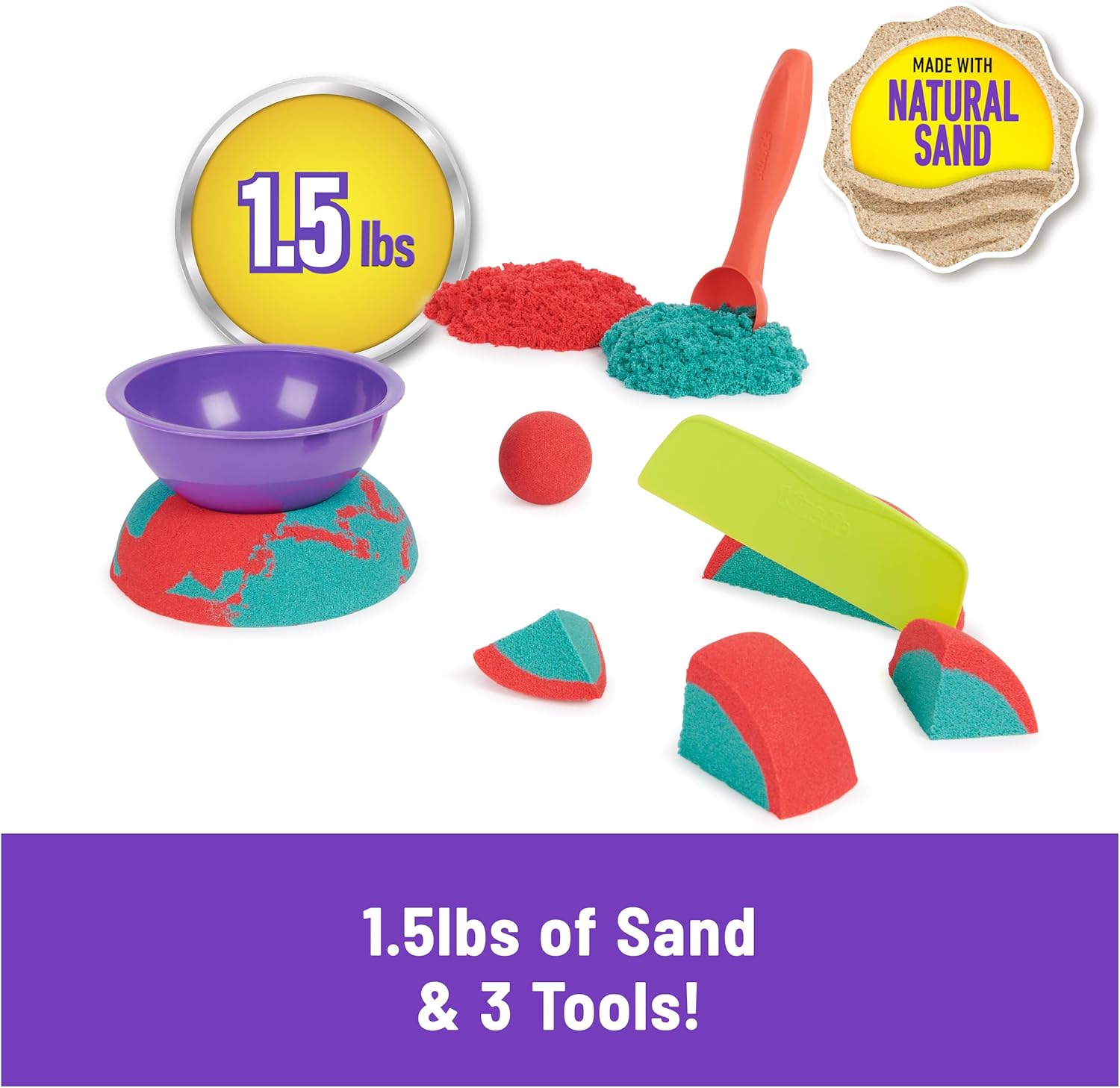 Kinetic Sand, Mould N' Flow 24 Oz Sand in 2 Colours Red and Green 3 Tools for Modeling and Creating, Toy for Kids and Girls, 3+ Years Old
