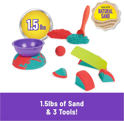 Kinetic Sand, Mould N' Flow 24 Oz Sand in 2 Colours Red and Green 3 Tools for Modeling and Creating, Toy for Kids and Girls, 3+ Years Old
