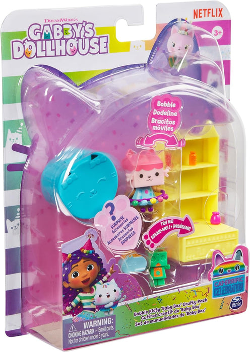 Gabby’s Dollhouse, Celebration Series Baby Box Cat Bobble Figure with Dollhouse Furniture and Accessories, Kids’ Toys for Girls & Boys Aged 3 and Up