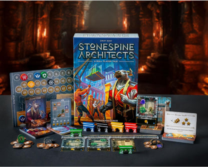 Thunderworks Games - Stonespine Architects | Strategy Board Game | Card-Drafting Dungeon Design | Competitive Tableau Builder | World of Ulos | Ages 10+ | Family Game for 1-5 Players | 45-60 Minutes
