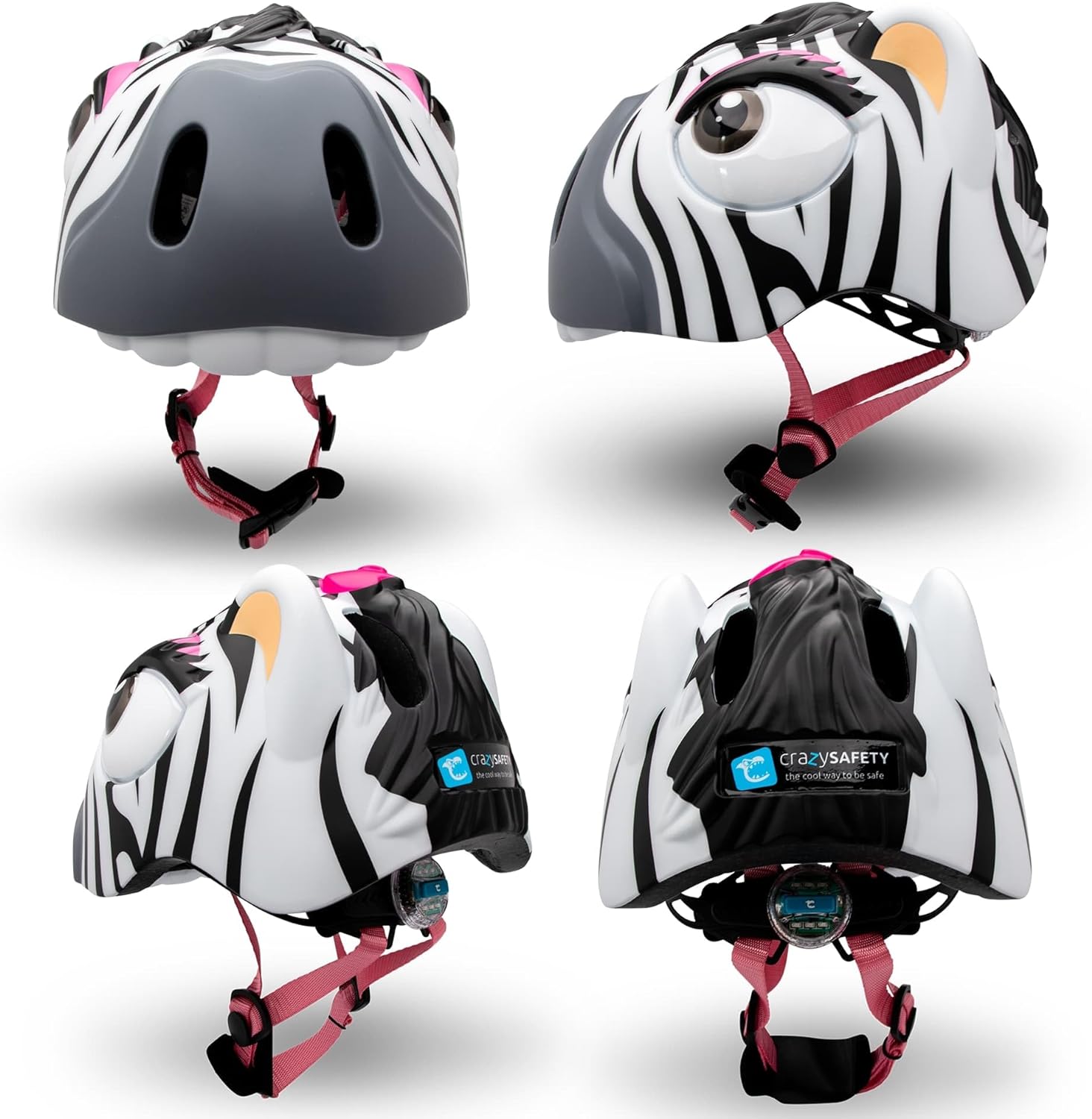 Fietshelm voor kinderen | Oranje Tijger | Crazy Safety | EN1078 Gecertificeerd Witte Zebra S (49-55cm