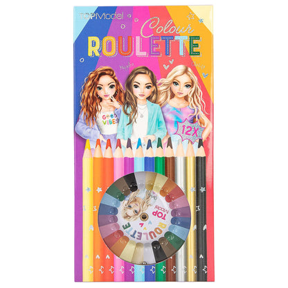 Depesche 12103 TOPModel Colour Roulette - Malspiel mit 12 dünnen Buntstiften und einem Farb-Roulette mit Kugel zur Wahl der nächsten Farbe