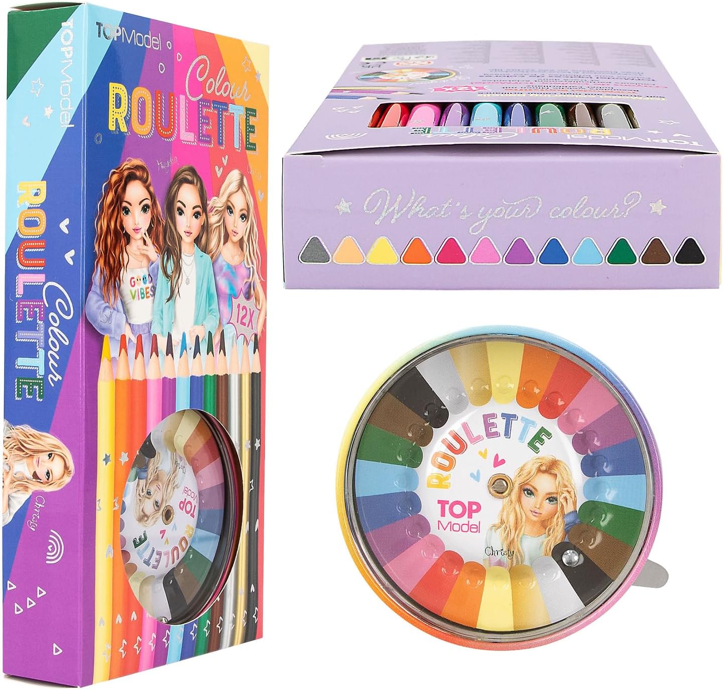 Depesche 12103 TOPModel Colour Roulette - Malspiel mit 12 dünnen Buntstiften und einem Farb-Roulette mit Kugel zur Wahl der nächsten Farbe