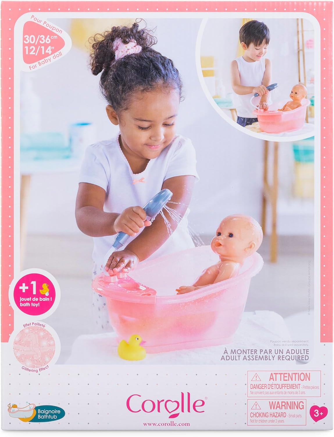 Corolle Bathtub, accessory, for 30 and 36 cm dolls, from 3 years, 9000141660, Pink, 13.78 x 10.63 x 7.48