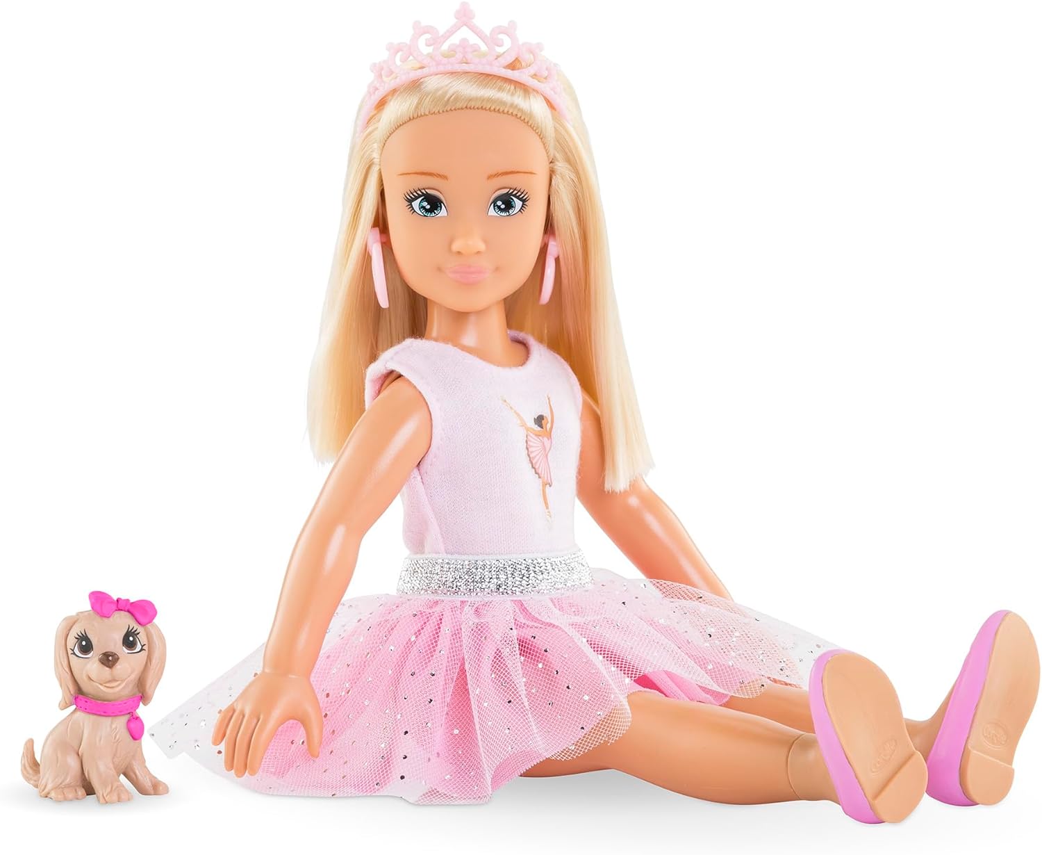 Corolle Girls Valentine Ballerina Set, Ankleidepuppe mit Hund, Krönchen, Ohrringe, extra Schlittschuhe, Vanilleduft, 28cm, ab 4 Jahren