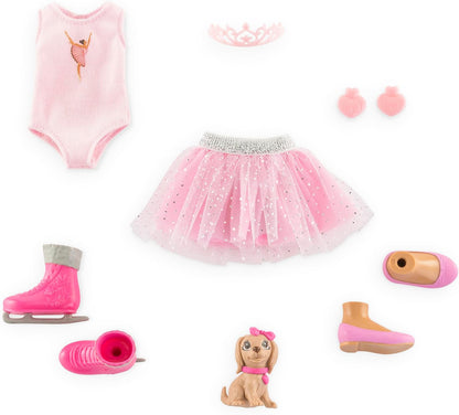Corolle Girls Valentine Ballerina Set, Ankleidepuppe mit Hund, Krönchen, Ohrringe, extra Schlittschuhe, Vanilleduft, 28cm, ab 4 Jahren