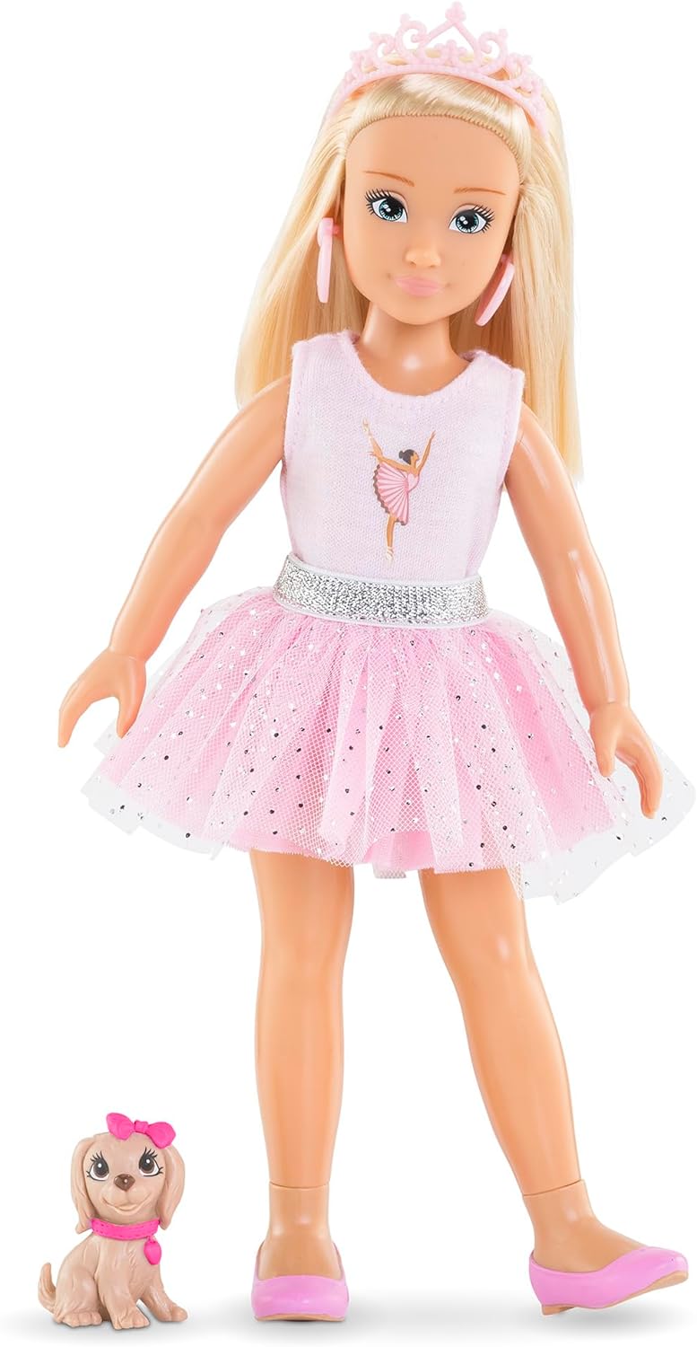 Corolle Girls Valentine Ballerina Set, Ankleidepuppe mit Hund, Krönchen, Ohrringe, extra Schlittschuhe, Vanilleduft, 28cm, ab 4 Jahren