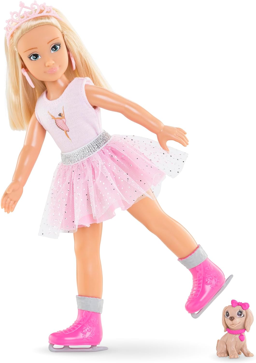 Corolle Girls Valentine Ballerina Set, Ankleidepuppe mit Hund, Krönchen, Ohrringe, extra Schlittschuhe, Vanilleduft, 28cm, ab 4 Jahren