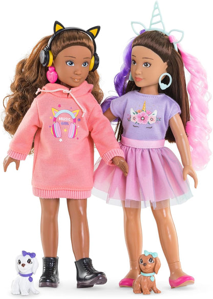 Corolle Girls Luna Unicorn Set, Dressing Doll with Dog, Unicorn Headband, Earrings and Extra Inline Skates, Vanilla Fragrance, 28 cm, from 4 Years