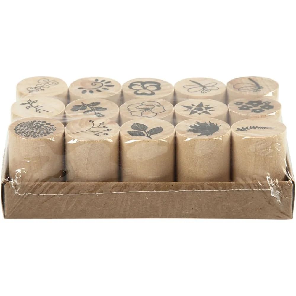 Creativ 28578 Deco Art Stamps, D: 20 mm, Flower and Leaf, 15 asstd, one size