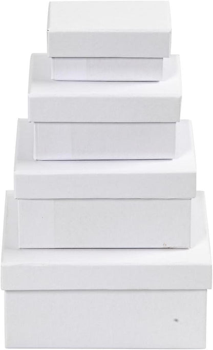 Creativ 264050 Multipurpose Rectangular Gift Boxes, Suitable for Arts and Crafts, White, 4 Assorted Sizes: 7,5 x 5 x 3,5 cm, Size: 9,5 x 7 x 4,5 cm, Size: 11,5 x 8,5 x 5,5 cm, Size: 14 x 11 x 6,5 cm