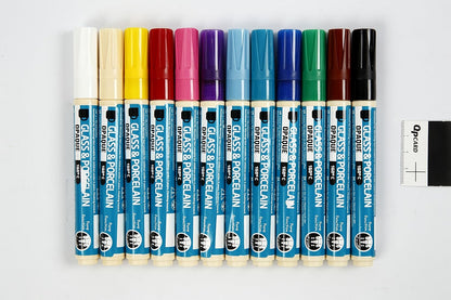 Glas- en porseleinstiften, 2-4 lijndiktes, gesorteerde kleuren, dekkend, 12 gesorteerd.