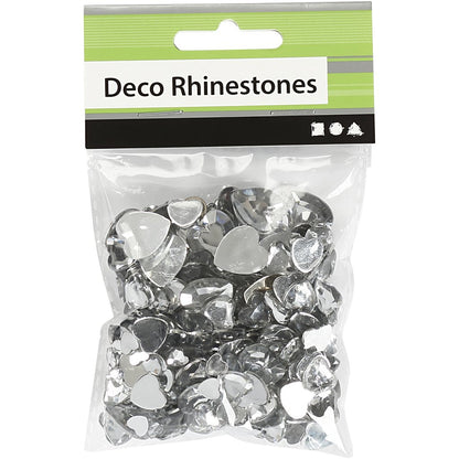 Rhinstone, size 6+10+14 mm, silver, hearts, 252asstd
