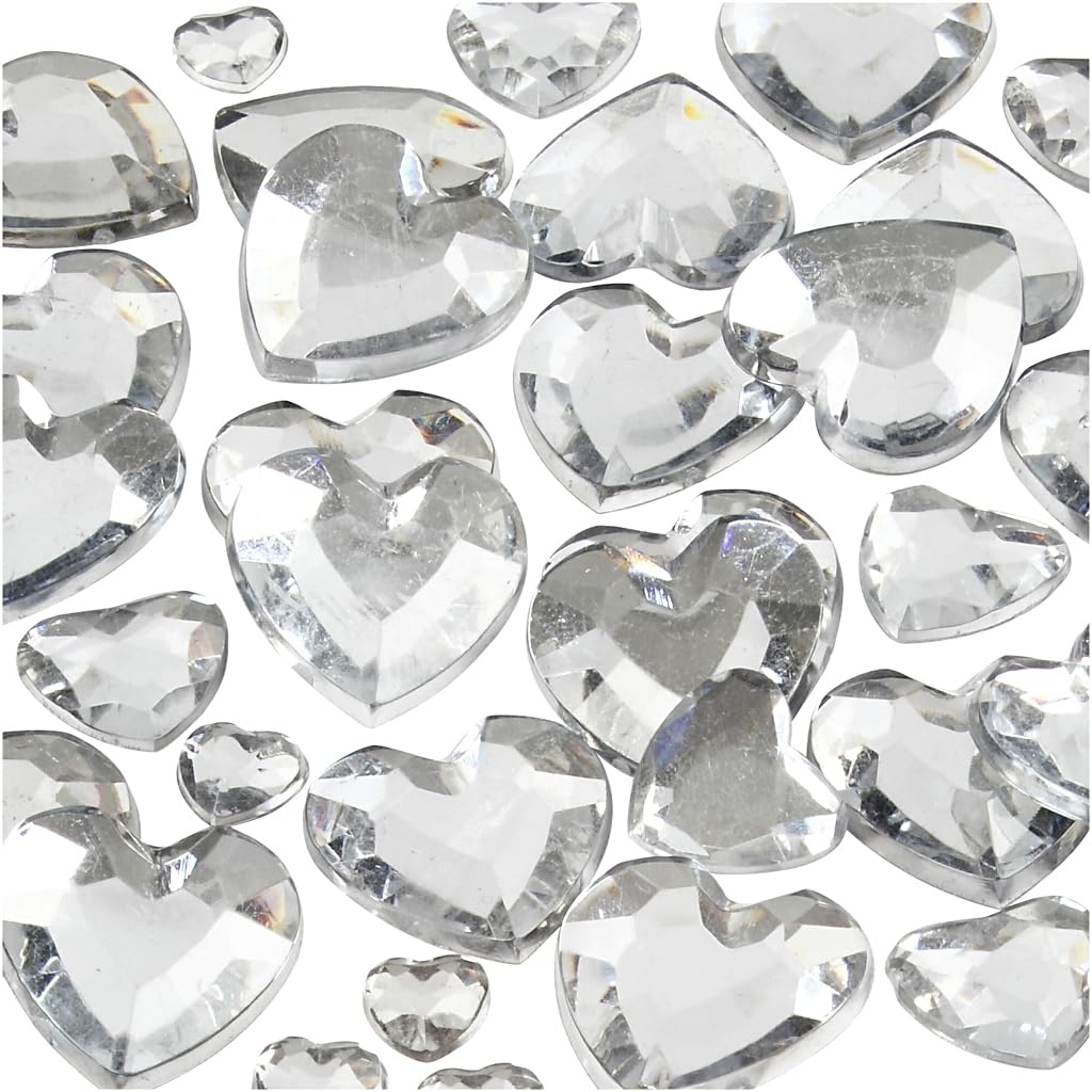 Rhinstone, size 6+10+14 mm, silver, hearts, 252asstd