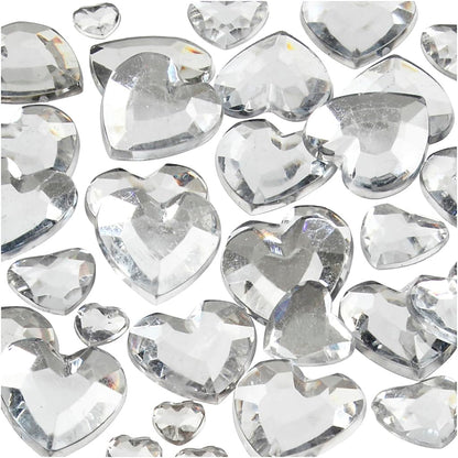 Rhinstone, size 6+10+14 mm, silver, hearts, 252asstd