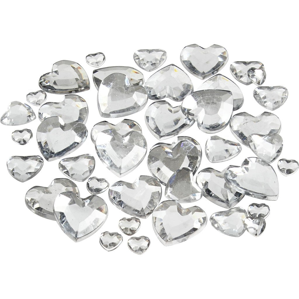 Rhinstone, size 6+10+14 mm, silver, hearts, 252asstd