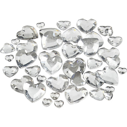 Rhinstone, size 6+10+14 mm, silver, hearts, 252asstd