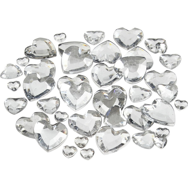 Rhinstone, size 6+10+14 mm, silver, hearts, 252asstd