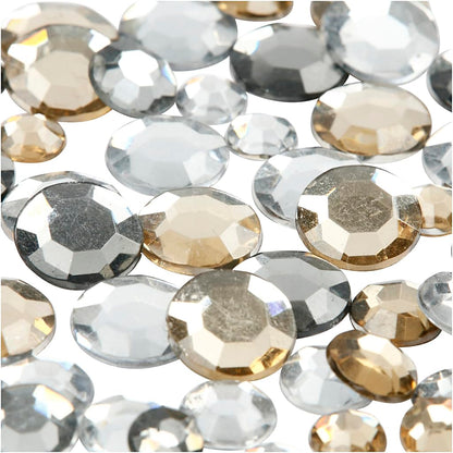 Rhinstone, size 6+9+12 mm, silver harmony, round, 360asstd