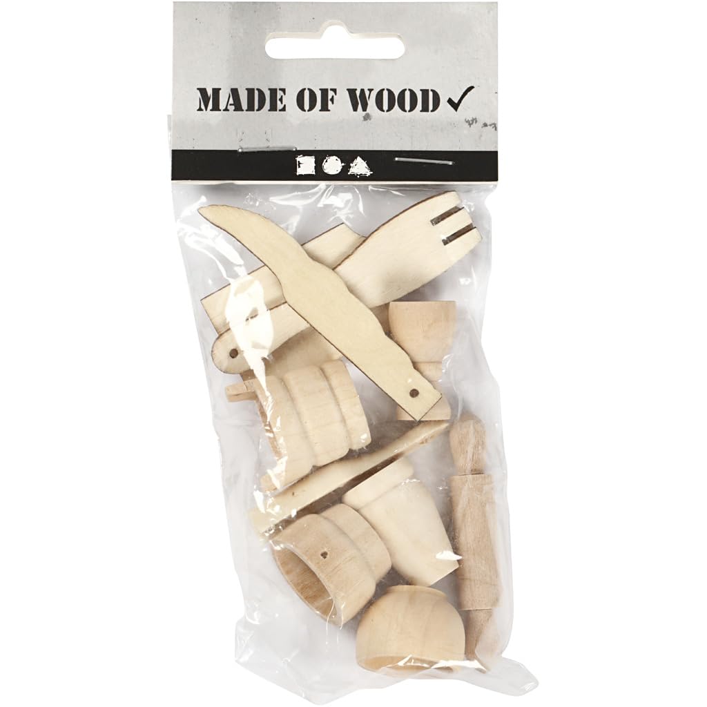 Mini Wooden Kitchen Tools, L: 40-60 mm, birch, 10pcs