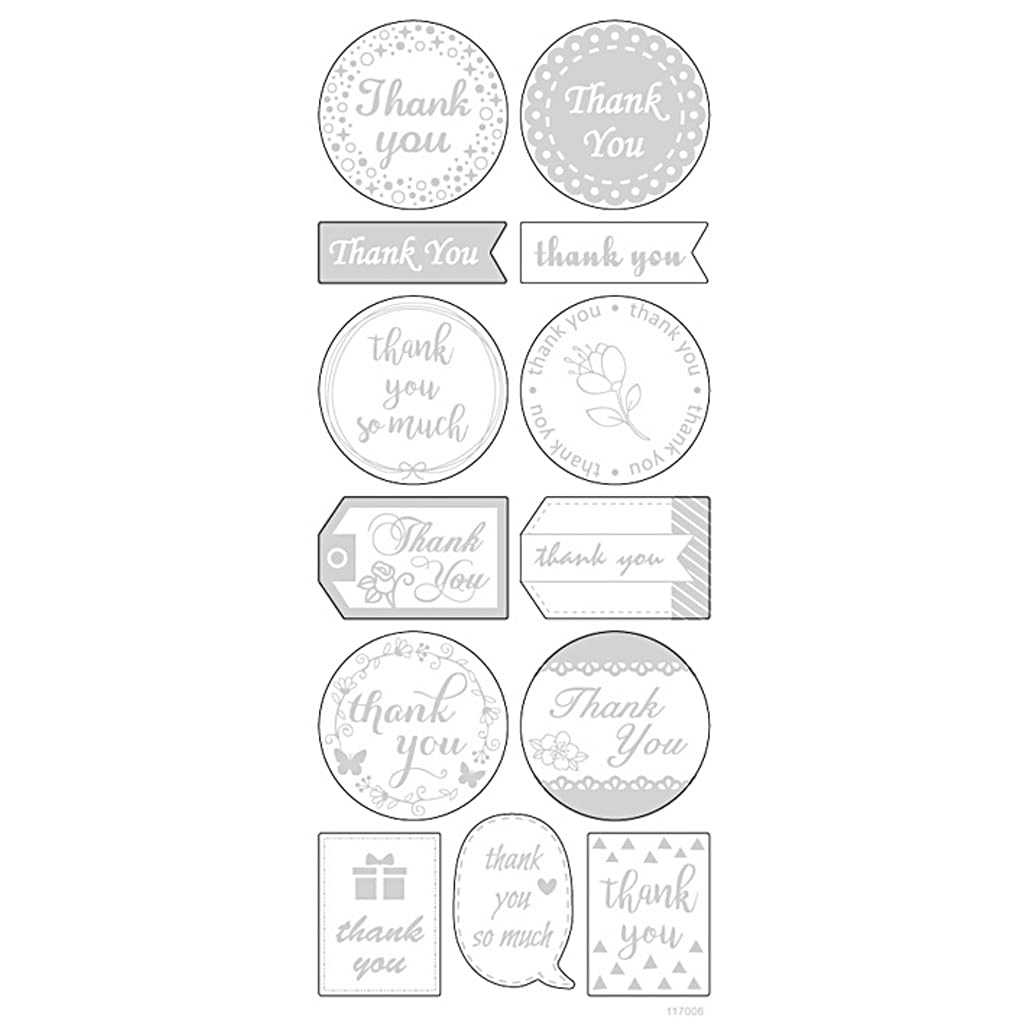 Stickers Thank You, sheet 10x24 cm, approx. 13 pc, silver, thank you, 1sheet