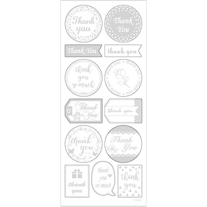 Stickers Thank You, sheet 10x24 cm, approx. 13 pc, silver, thank you, 1sheet