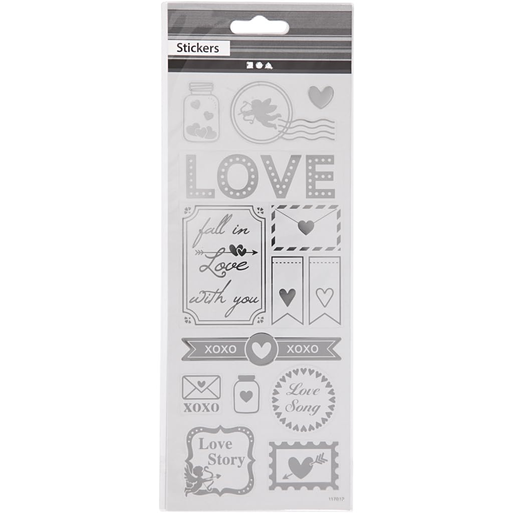 Stickers Love, sheet 10x24 cm, approx. 14 pc, silver, love, 1sheet
