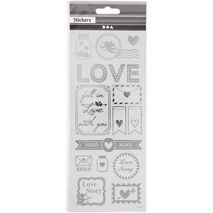 Stickers Love, sheet 10x24 cm, approx. 14 pc, silver, love, 1sheet