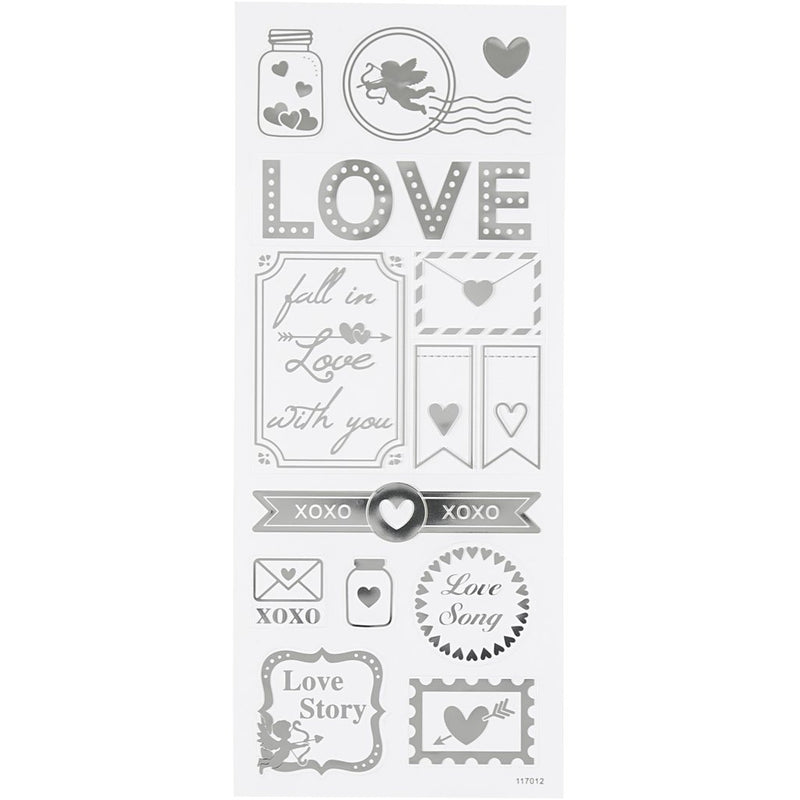 Stickers Love, sheet 10x24 cm, approx. 14 pc, silver, love, 1sheet