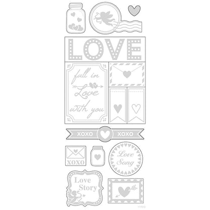 Stickers Love, sheet 10x24 cm, approx. 14 pc, silver, love, 1sheet