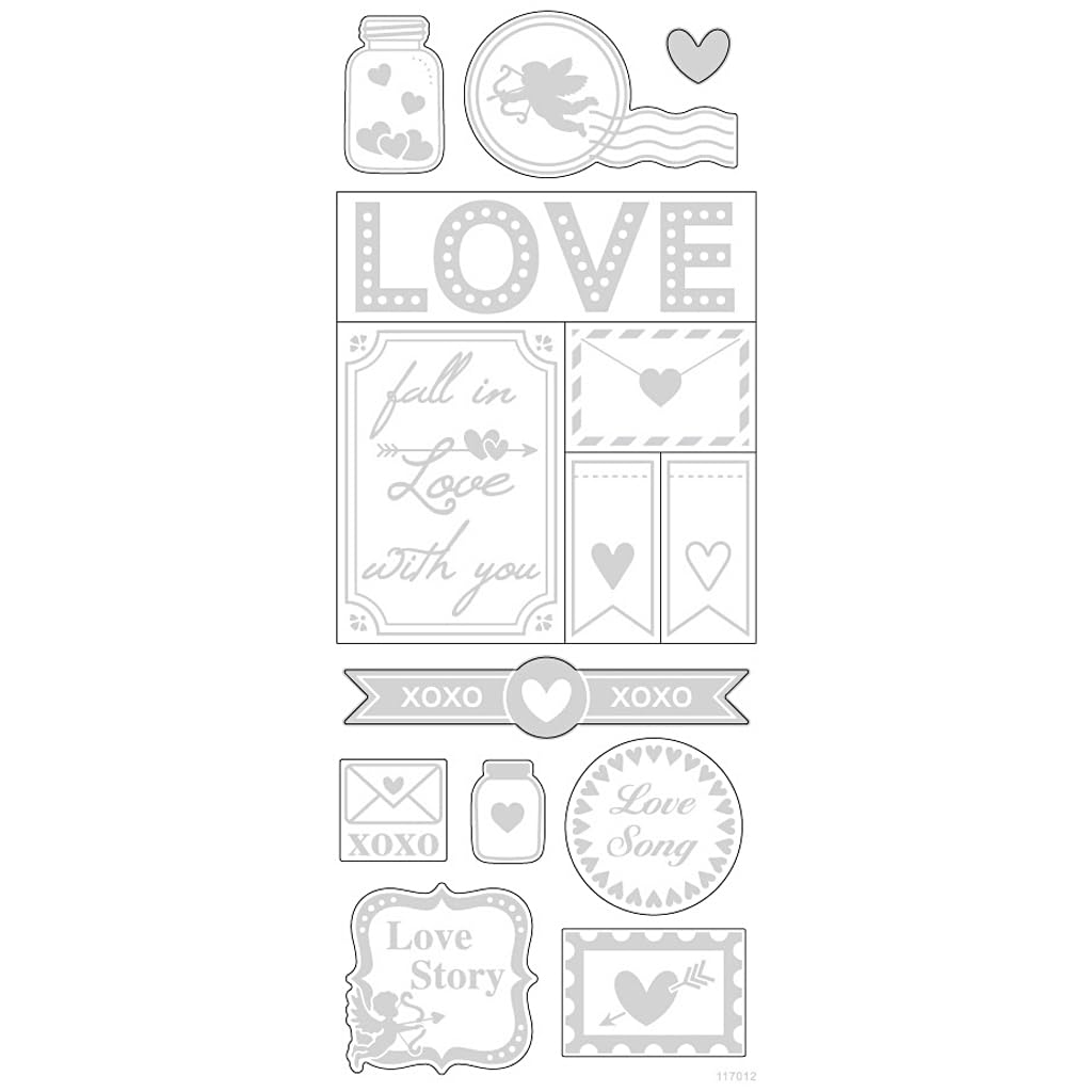 Stickers Love, sheet 10x24 cm, approx. 14 pc, silver, love, 1sheet