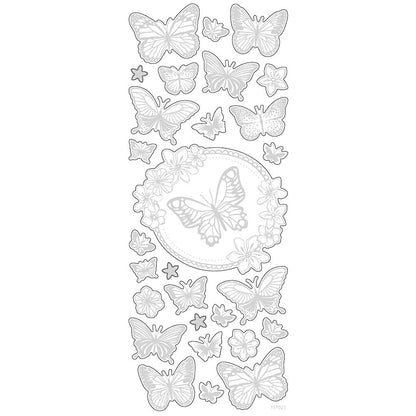 Stickers Butterflies, sheet 10x24 cm, approx. 28 pc, silver, butterflies, 1sheet
