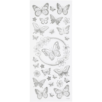 Stickers Butterflies, sheet 10x24 cm, approx. 28 pc, silver, butterflies, 1sheet