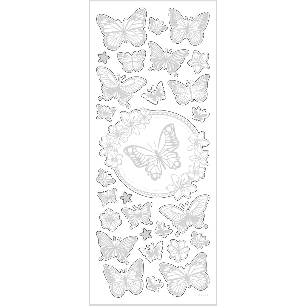 Stickers Butterflies, sheet 10x24 cm, approx. 28 pc, silver, butterflies, 1sheet