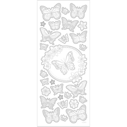 Stickers Butterflies, sheet 10x24 cm, approx. 28 pc, silver, butterflies, 1sheet