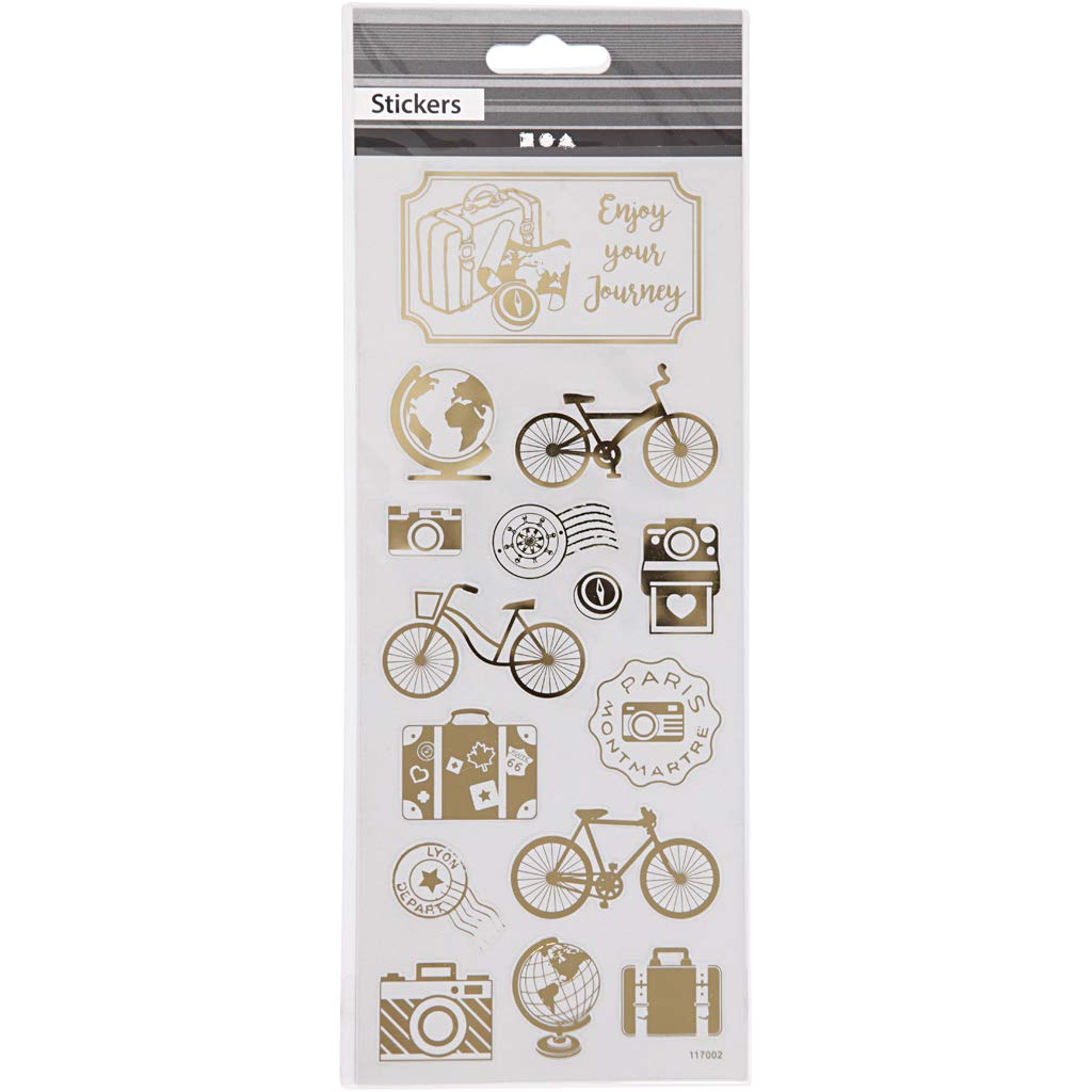 Stickers Round the World, sheet 10x24 cm, approx. 15 pc, gold, round the world, 1sheet