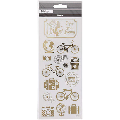 Stickers Round the World, sheet 10x24 cm, approx. 15 pc, gold, round the world, 1sheet