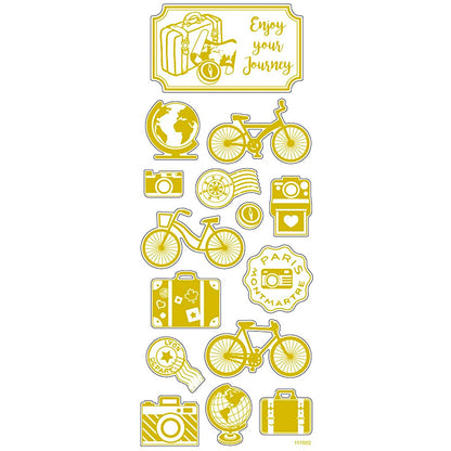 Stickers Round the World, sheet 10x24 cm, approx. 15 pc, gold, round the world, 1sheet