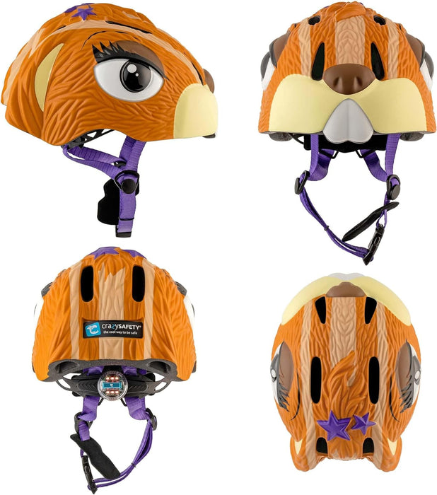 Fietshelm voor kinderen | Oranje Tijger | Crazy Safety | EN1078 Gecertificeerd Bruine Chipmunk S (49-55cm)