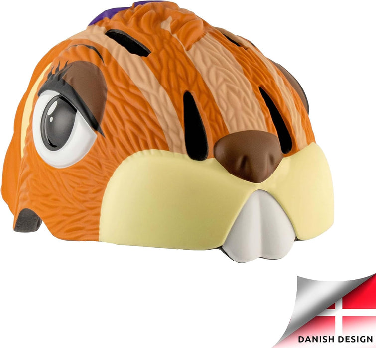 Fietshelm voor kinderen | Oranje Tijger | Crazy Safety | EN1078 Gecertificeerd Bruine Chipmunk S (49-55cm)