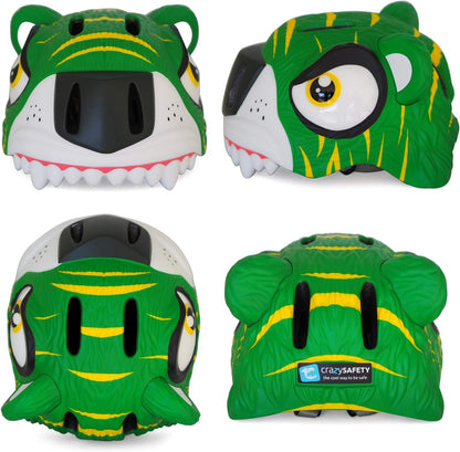 Crazy Safety Green Chameleon Childrens Bike Helmet | Cycle helmet for children aged 2-7 years for bikes, skateboards, balance bikes, scooters, skates Lightweight and adjustable animal helmet